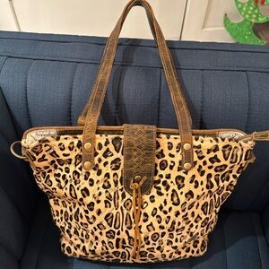 Myra Resonance Bag Leather Cowhide Leopard Animal Print Shoulder Tote
